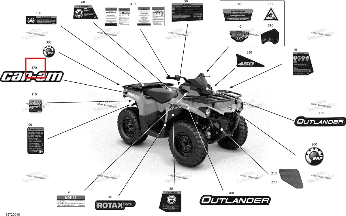 Деталь 704905731 на схеме узла 2020 Can-Am Outlander 450 EFI Decals - Std - Dps