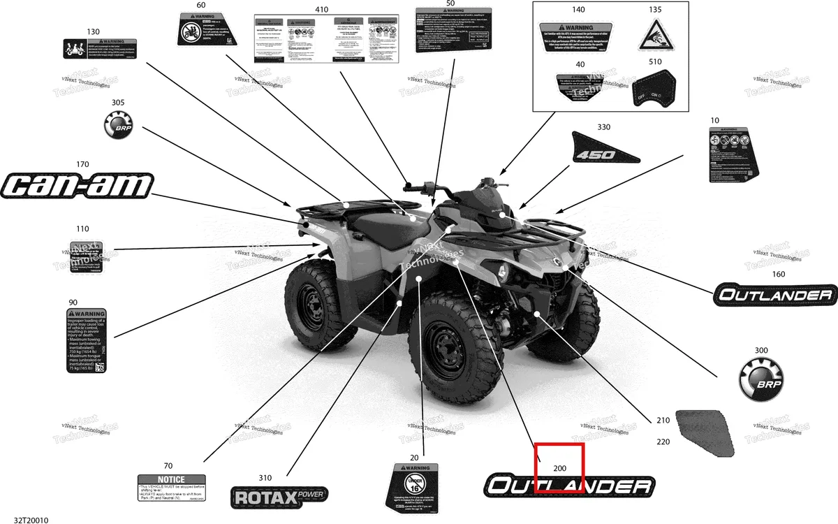 Деталь 704905737 на схеме узла 2020 Can-Am Outlander 450 EFI Decals - Std - Dps