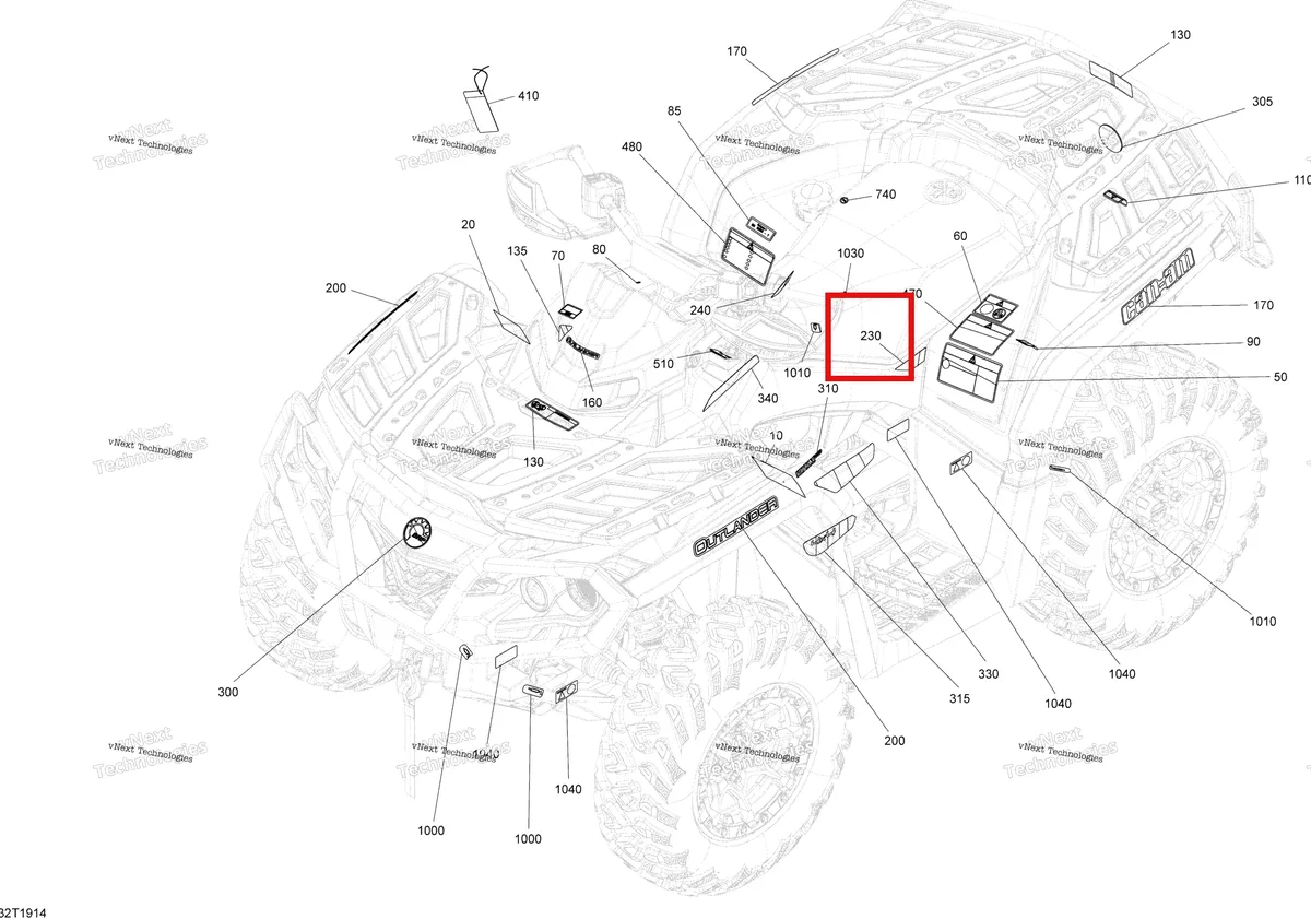 Деталь 704905739 на схеме узла 2019 Can-Am OUTLANDER 650 EFI - T3 Decals Pro Nordic