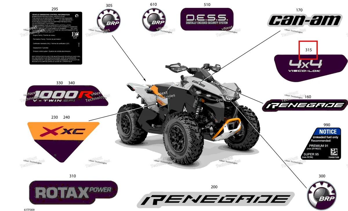 Деталь 704905747 на схеме узла 2026 Can-Am RENEGADE - 4X4 - XXC - 1000R EFI - 5VTB - Catalyst Gray Body - Feature Decals