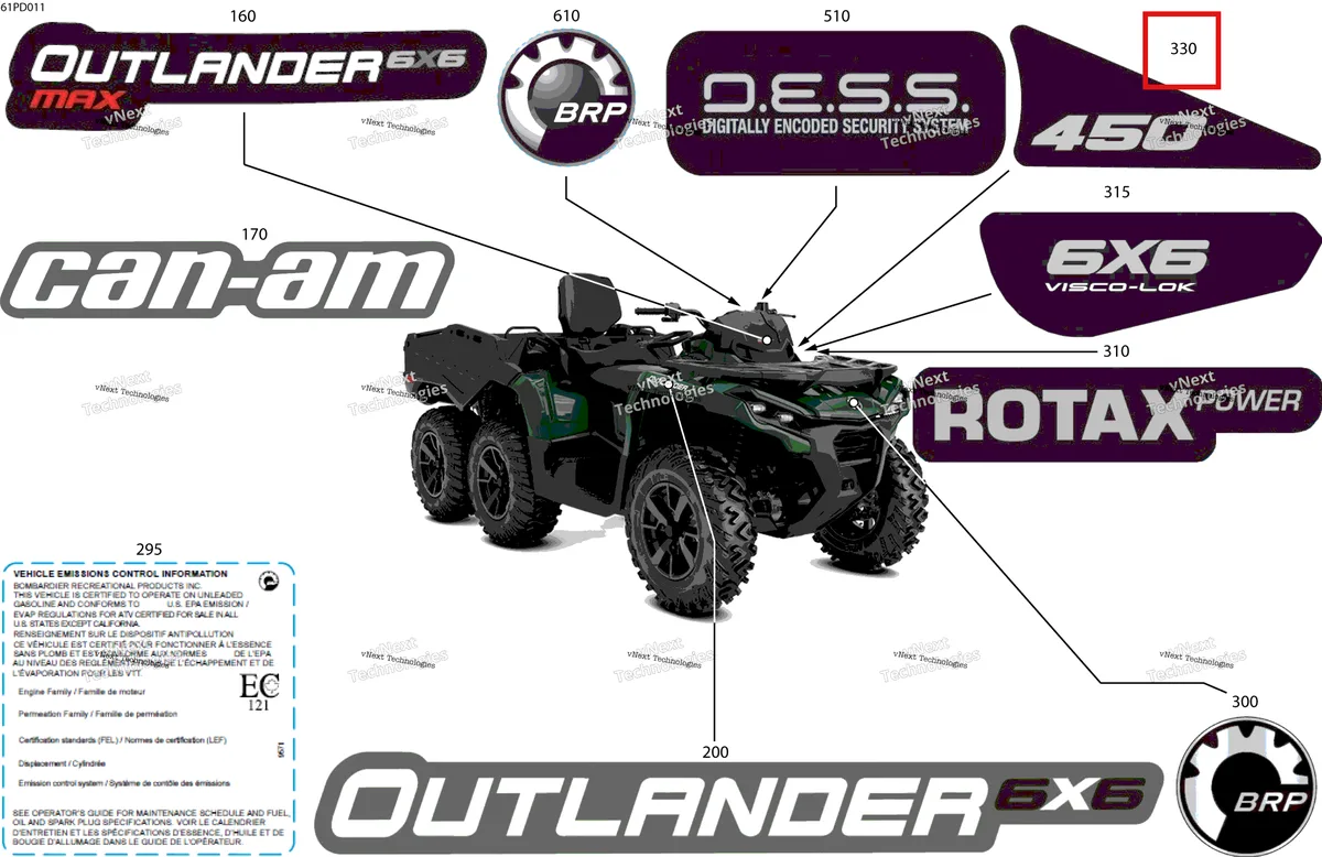 Деталь 704905751 на схеме узла 2024 Can-Am Outlander MAX 450 EFI 6X6 - 4ZRA - DPS Package - Tundra Green Body - Feature Decals