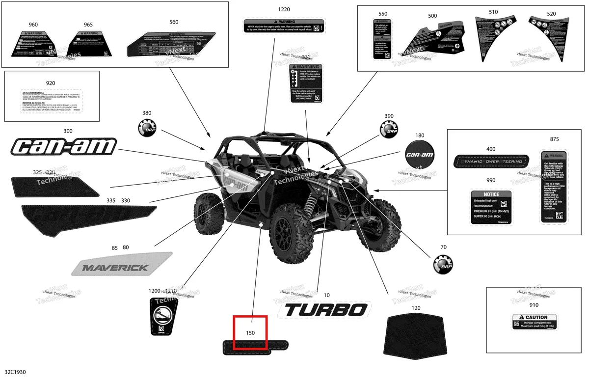 Деталь 704905905 на схеме узла 2019 Can-Am Maverick Turbo Decals - Turbo - Package Std - North America