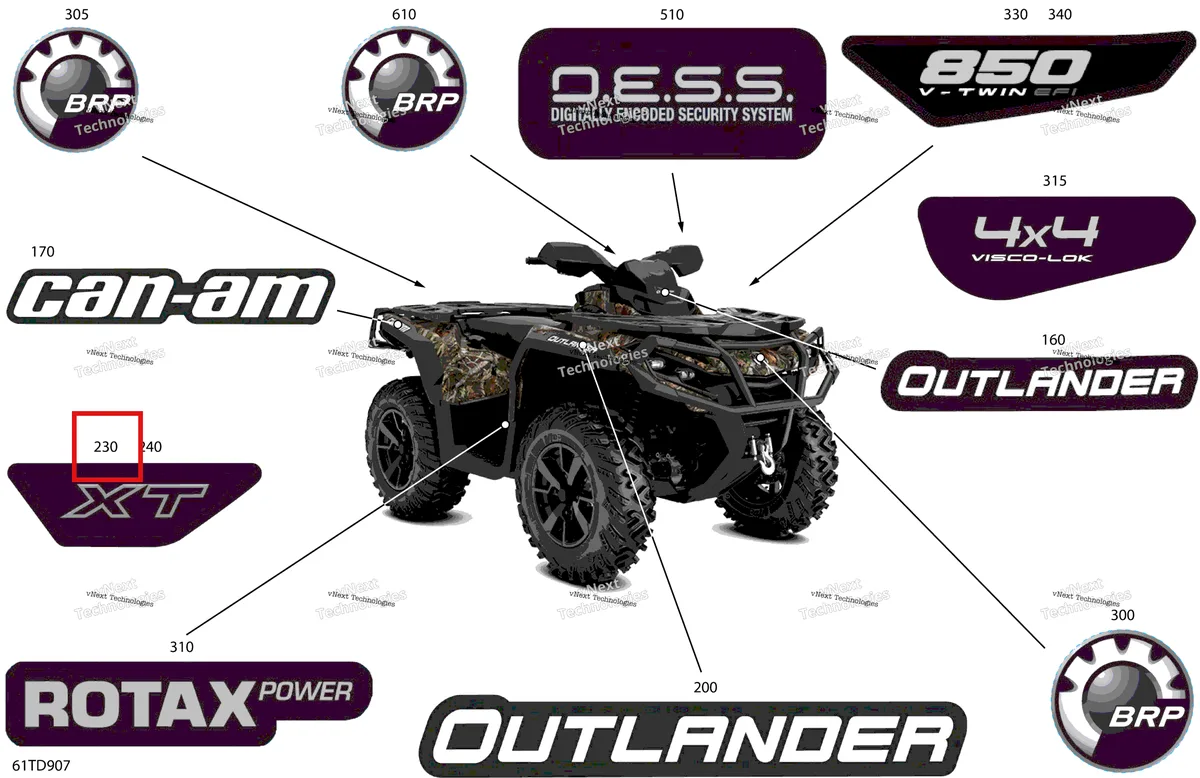 Деталь 704905970 на схеме узла 2024 Can-Am Outlander 850 EFI 4X4 - 2JRA - XT Package - Wildland Camo Body - Feature Decals