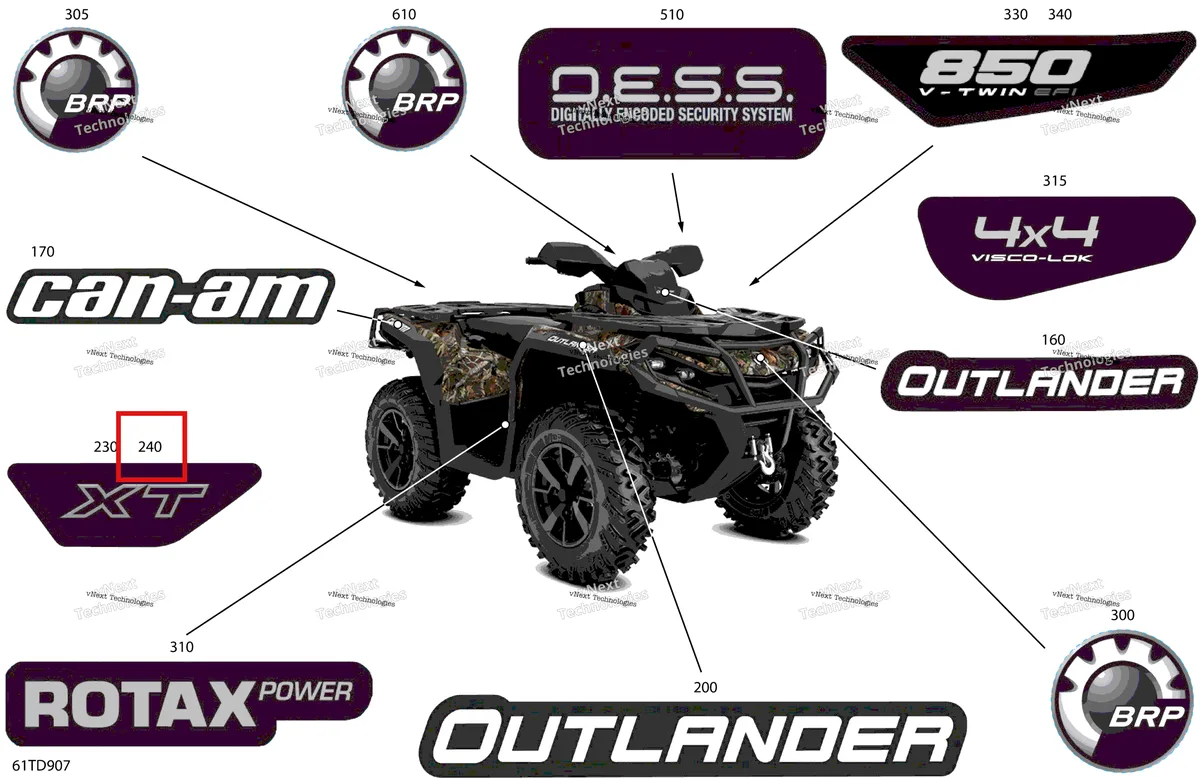 Деталь 704905971 на схеме узла 2024 Can-Am Outlander 850 EFI 4X4 - 2JRA - XT Package - Wildland Camo Body - Feature Decals