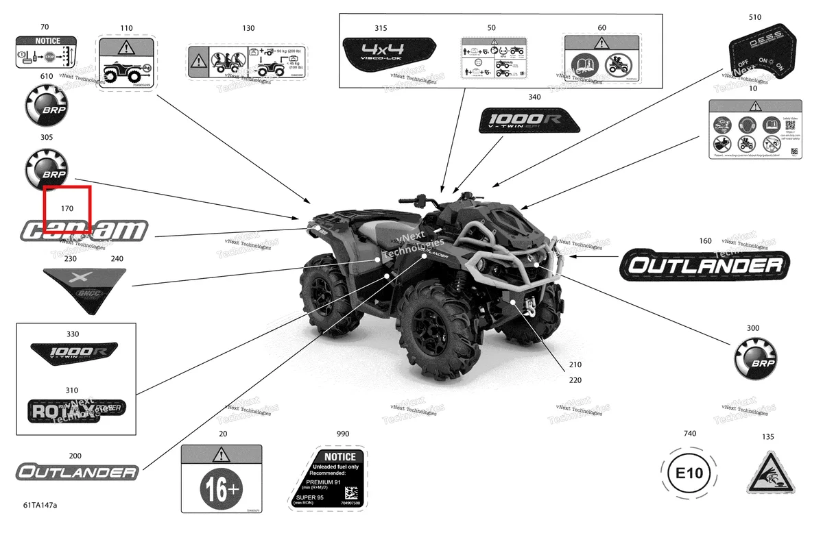 Деталь 704905975 на схеме узла 2021 Can-Am Outlander 1000R EFI - XXC - CE Body - Decals