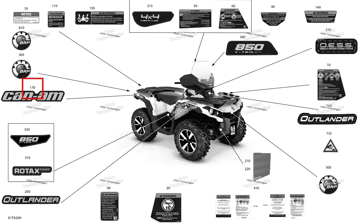 Деталь 704906005 на схеме узла 2021 Can-Am Outlander 850 EFI - STD DPS XT XTP North Edition Body - Decals - North Edition
