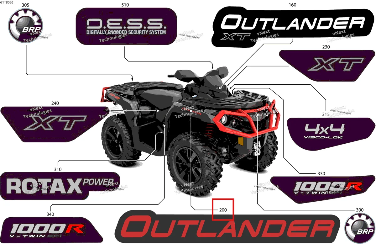 Деталь 704906020 на схеме узла 2018 Can-Am OUTLANDER - 4X4 - XT - 1000R - 5TJB - Brushed Aluminium Body - Feature Decals