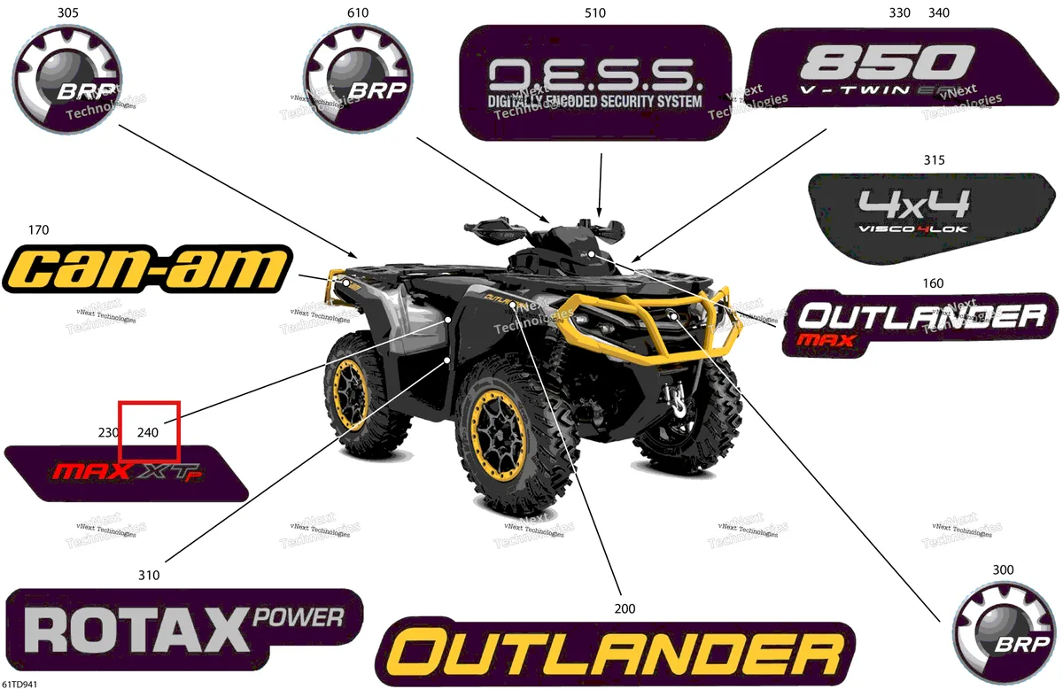 Деталь 704906027 на схеме узла 2024 Can-Am Outlander MAX 850 EFI 4X4 - 5FRA - XT-P Package - Hyper Silver Body - Feature Decals