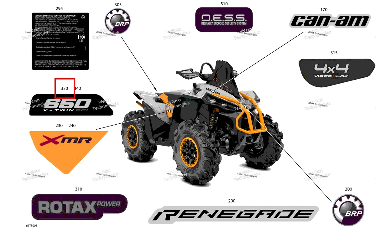Деталь 704906034 на схеме узла 2026 Can-Am RENEGADE - 4X4 - XMR - 650 EFI - 5TTA - Catalyst Gray Body - Feature Decals