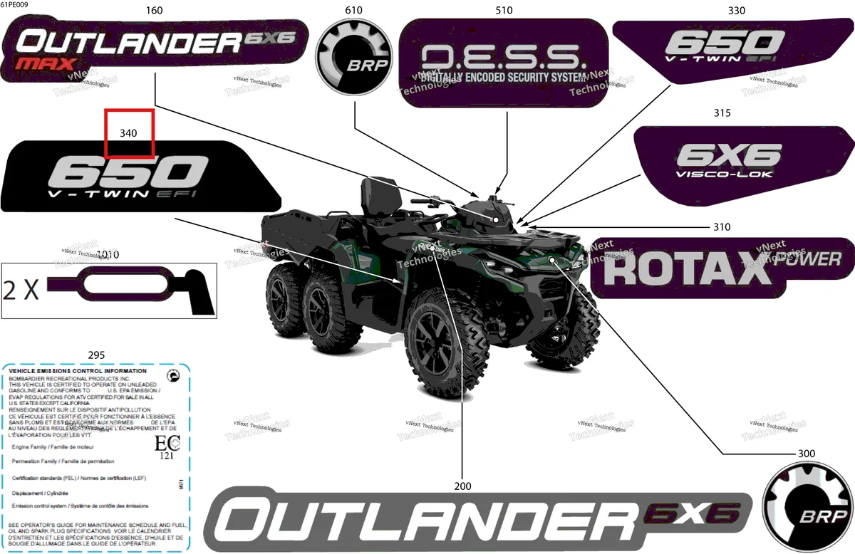 Деталь 704906035 на схеме узла 2025 Can-Am OUT-MAX - 6X6 - DPS - 650 EFI - 5YSA - Tundra Green Body - Feature Decals