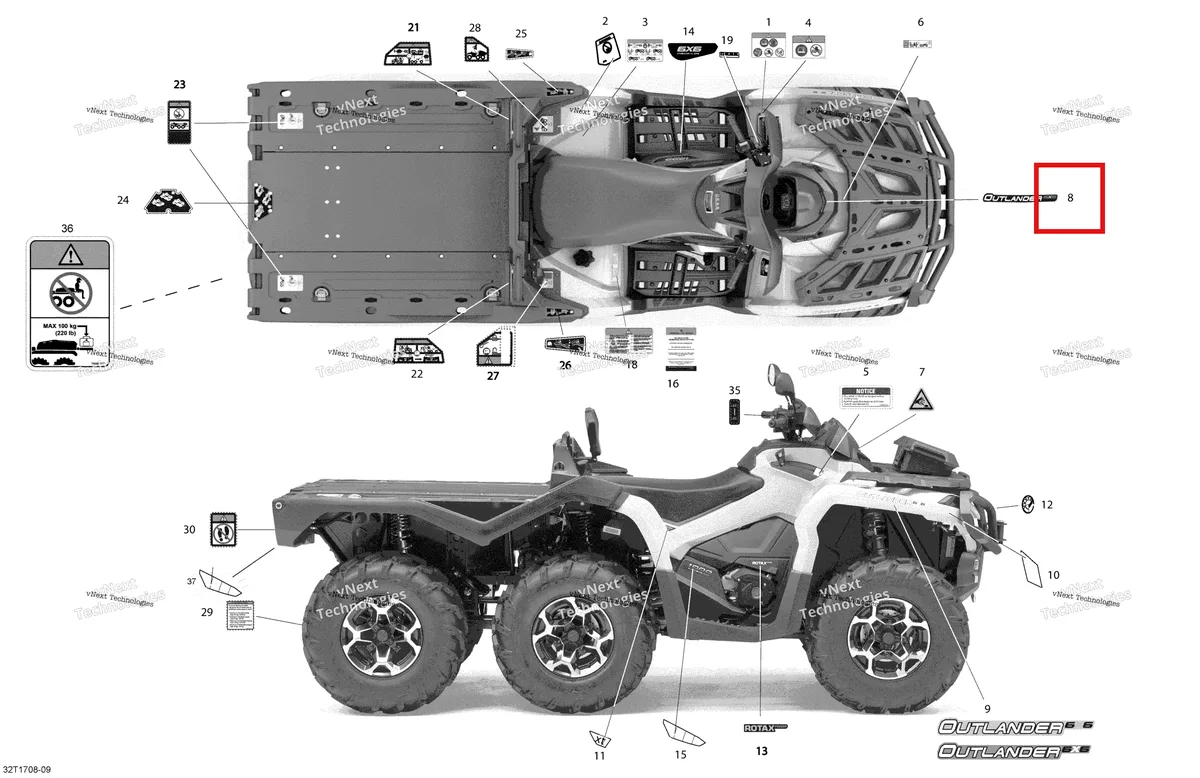 Деталь 704906110 на схеме узла 2018 Can-Am OUTLANDER 6X6 - 650 EFI Decals