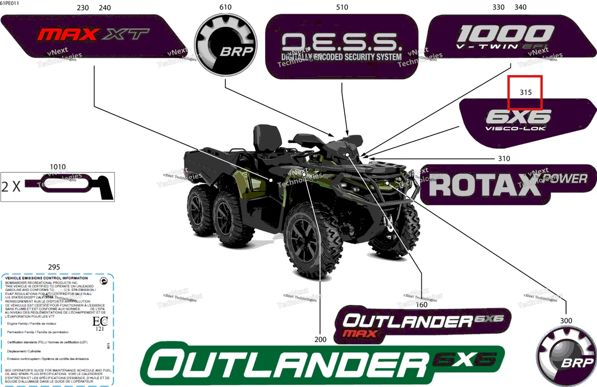 Деталь 704906120 на схеме узла 2025 Can-Am OUT-MAX - 6X6 - XT - 1000 EFI - 5ZSA - Boreal Green Body - Feature Decals