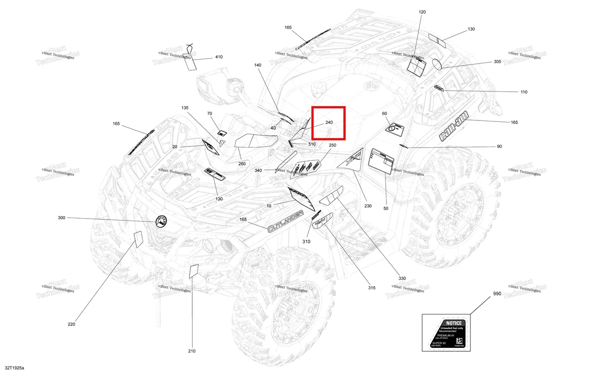 Деталь 704906482 на схеме узла 2019 Can-Am Outlander 1000R EFI Decals Xmr