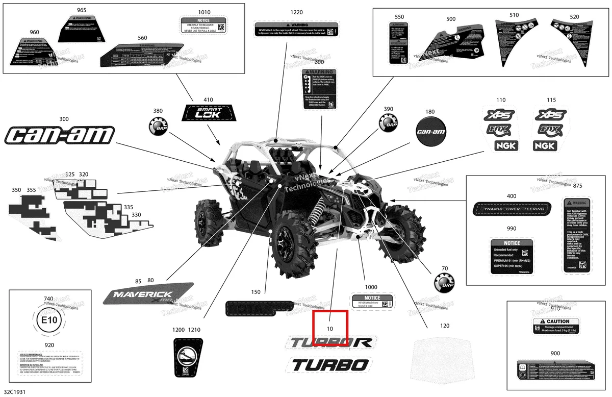 Деталь 704906550 на схеме узла 2019 Can-Am Maverick Turbo R Decals - Turbo R - Package Xmr - North America