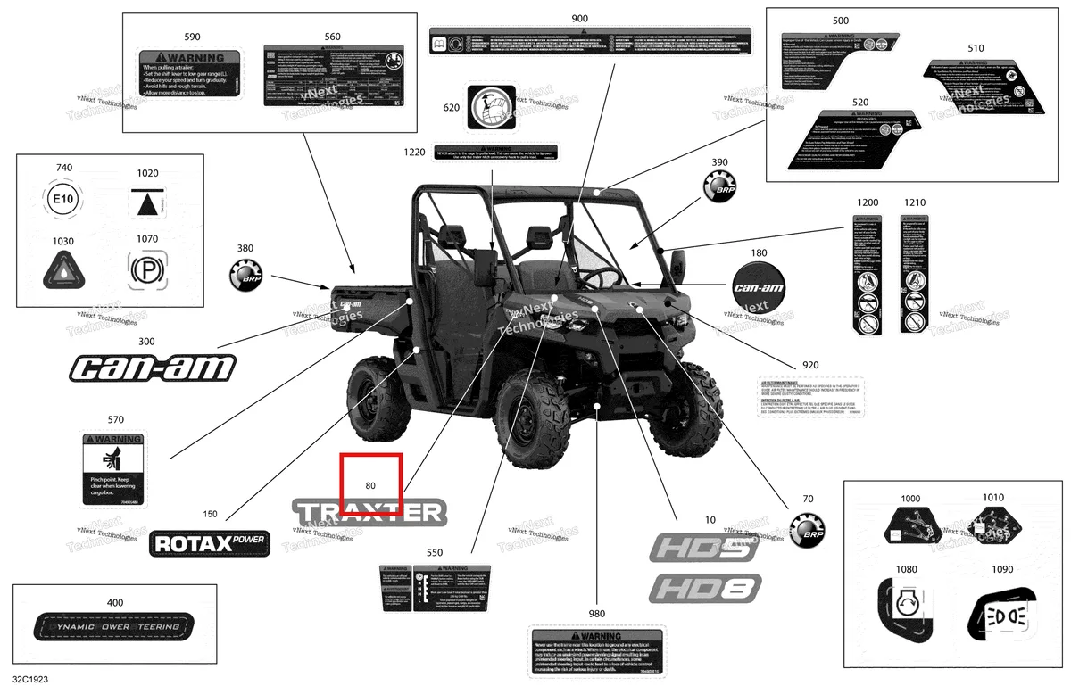 Деталь 704906873 на схеме узла 2019 Can-Am TRAXTER HD8 - T1B SERIES Decals - Hd8 - Base