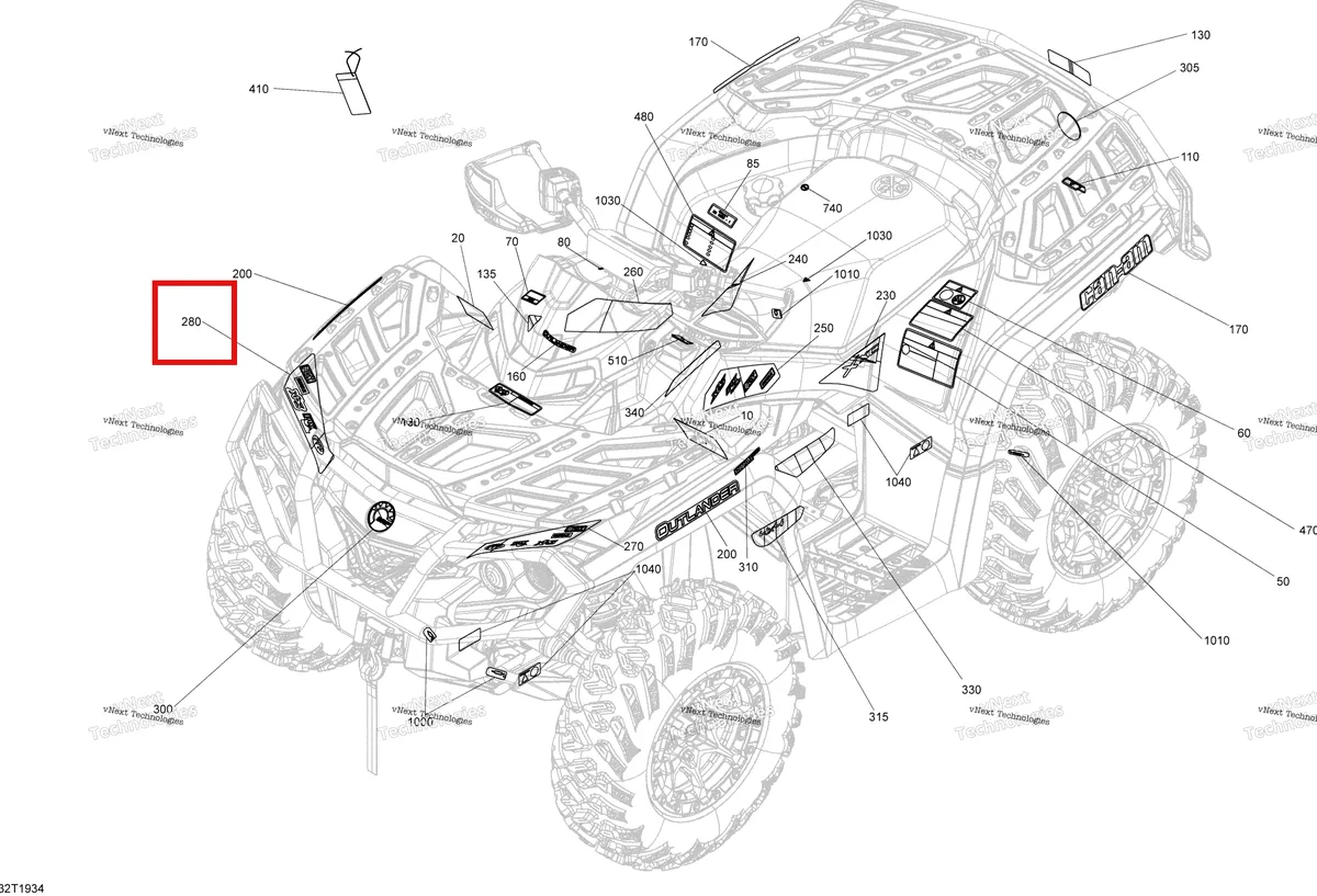 Деталь 704906885 на схеме узла 2019 Can-Am OUTLANDER 1000 EFI - T3 Decals Except Xmr