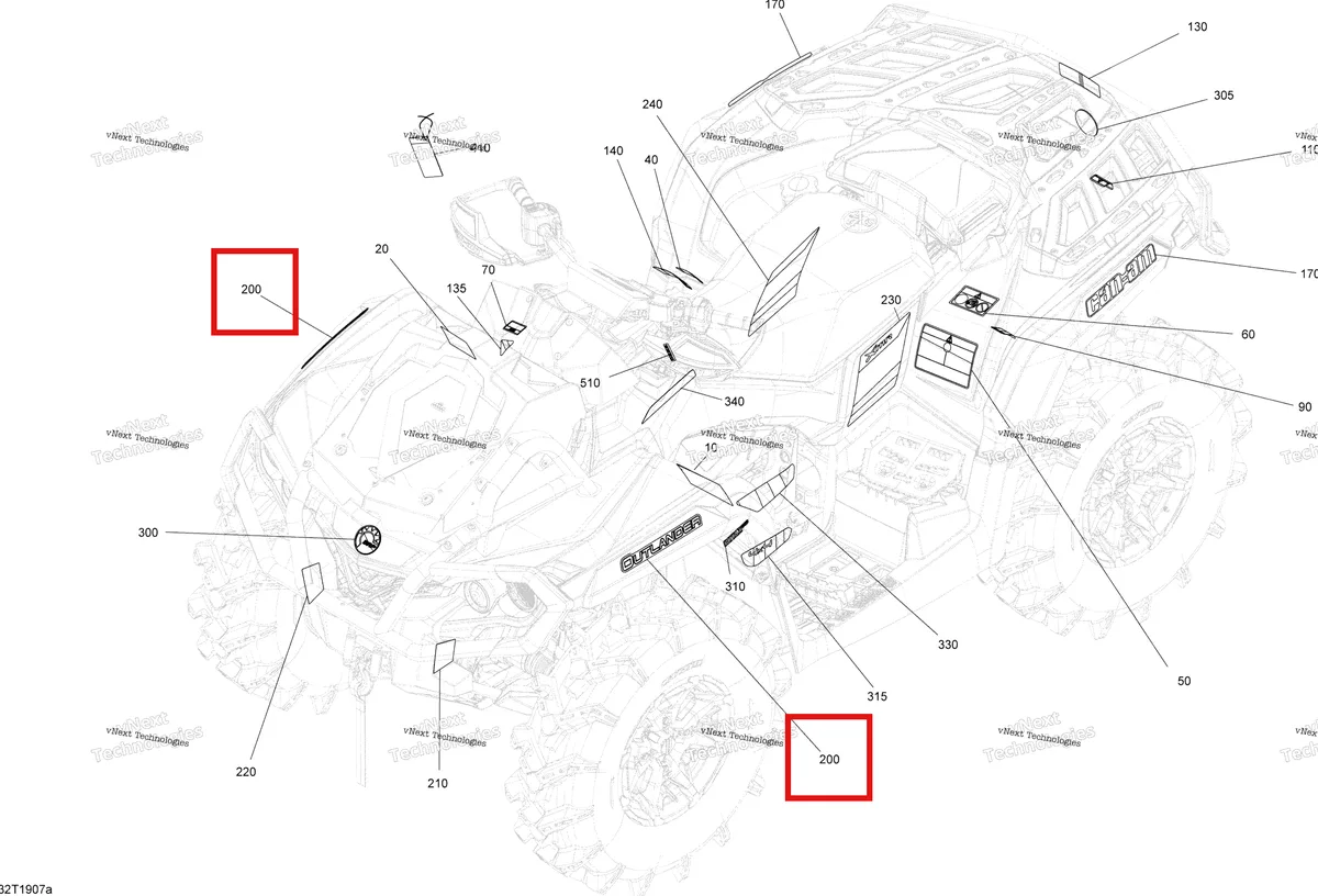 Деталь 704907154 на схеме узла 2019 Can-Am Outlander 570 EFI Decals Xmr
