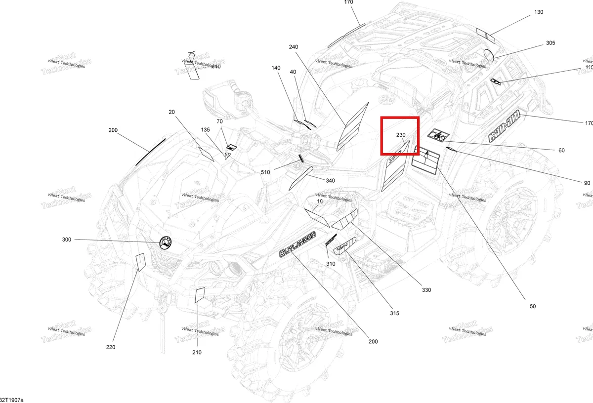 Деталь 704907157 на схеме узла 2019 Can-Am Outlander 570 EFI Decals Xmr