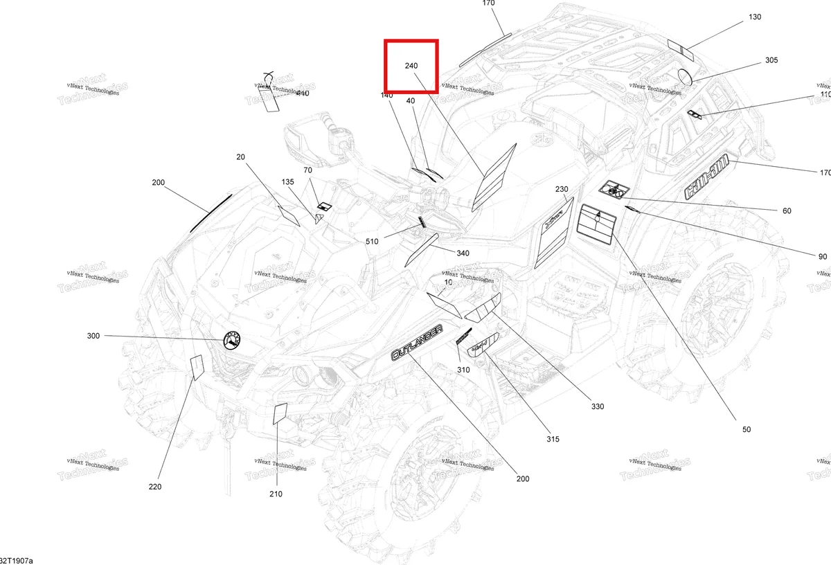 Деталь 704907158 на схеме узла 2019 Can-Am Outlander 570 EFI Decals Xmr