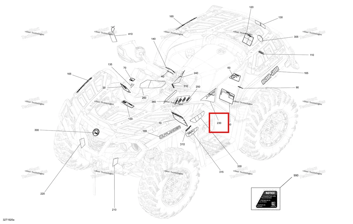 Деталь 704907159 на схеме узла 2019 Can-Am Outlander 1000R EFI Decals Xmr