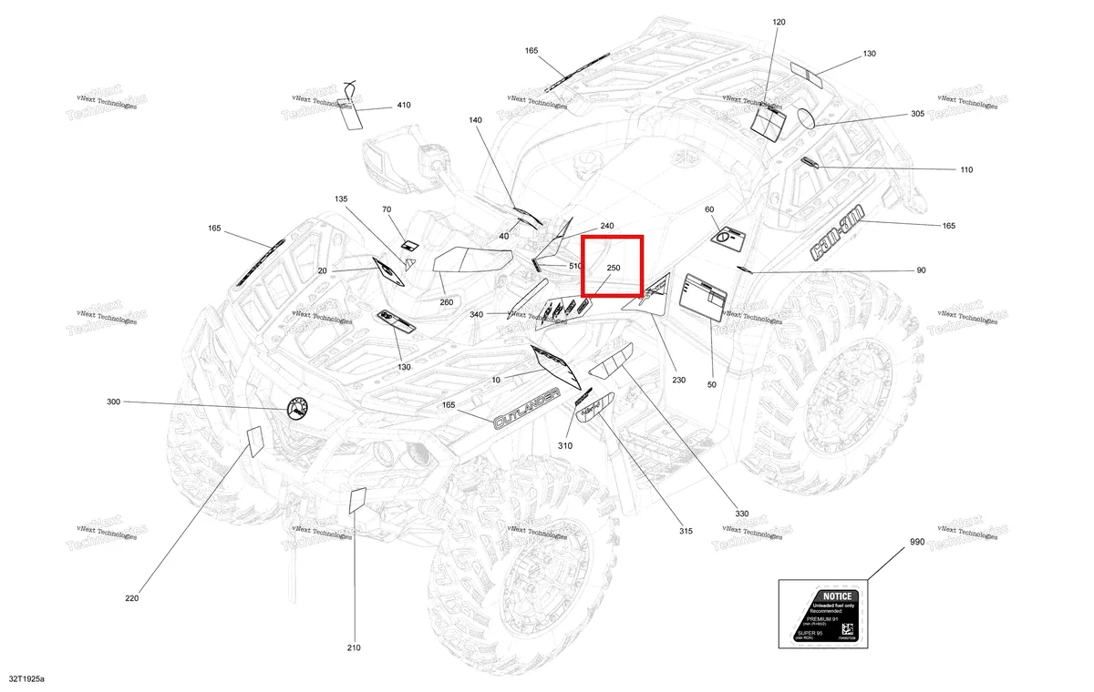 Деталь 704907161 на схеме узла 2019 Can-Am Outlander 1000R EFI Decals Xmr
