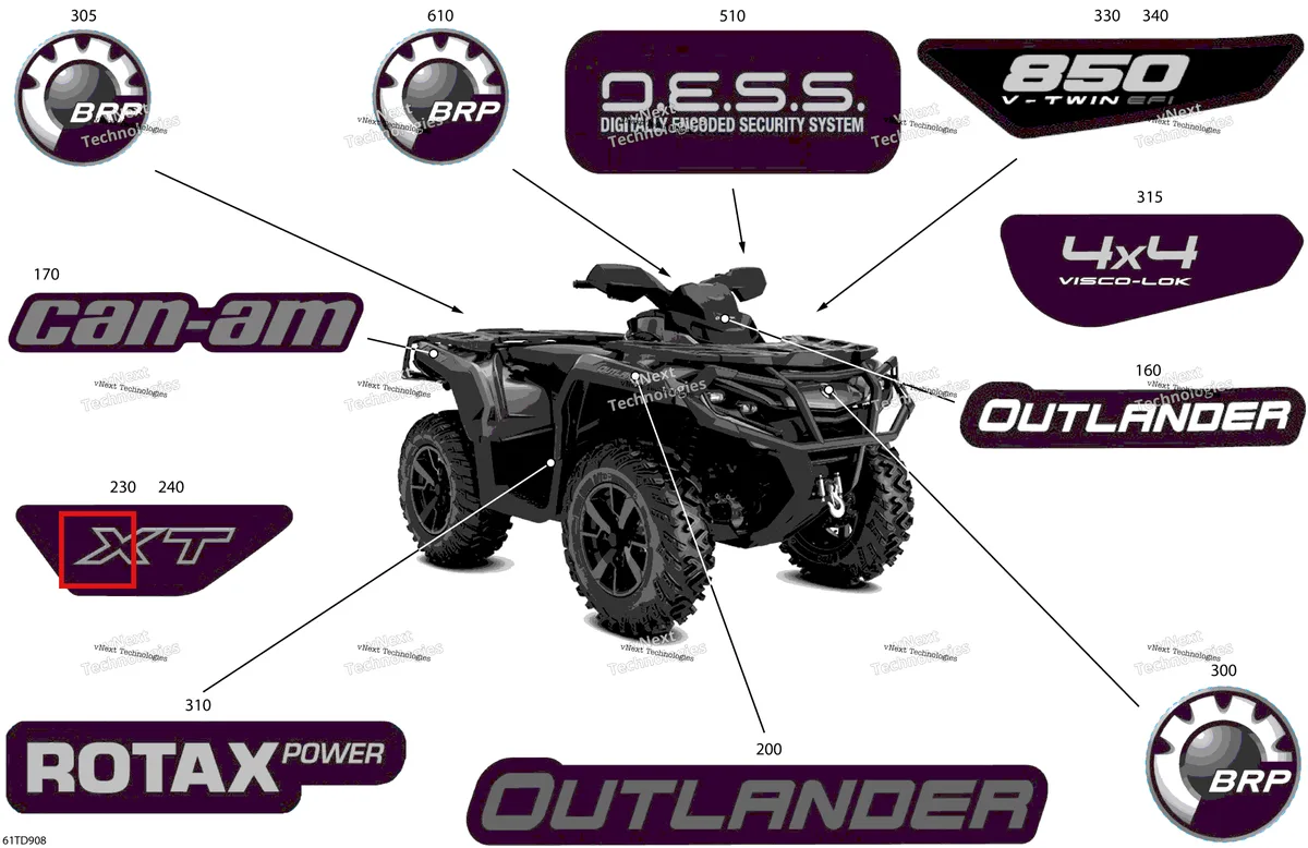 Деталь 704907192 на схеме узла 2024 Can-Am Outlander 850 EFI 4X4 - 2JRB - XT Package - Platinum Silver Satin Body - Feature Decals
