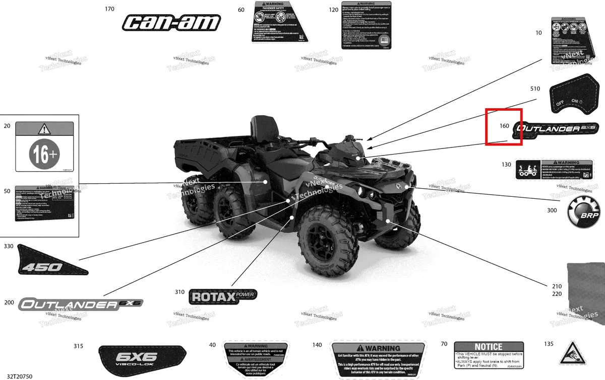 Деталь 704907203 на схеме узла 2020 Can-Am Outlander MAX 6X6 - 450 EFI Decals - Dps