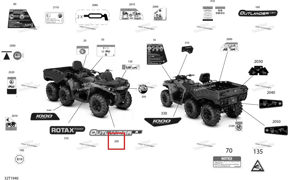 Деталь 704907205 на схеме узла 2019 Can-Am OUTLANDER 6X6 - 1000 EFI - T3 Decals Outlander 6X6 - 1000 Efi - Pro Nordic - Europe