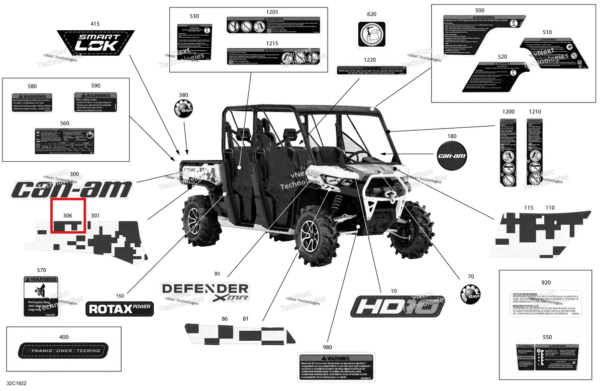 Деталь 704907220 на схеме узла 2019 Can-Am Defender MAX HD10 - XMR Decals - Hd10 - Xmr