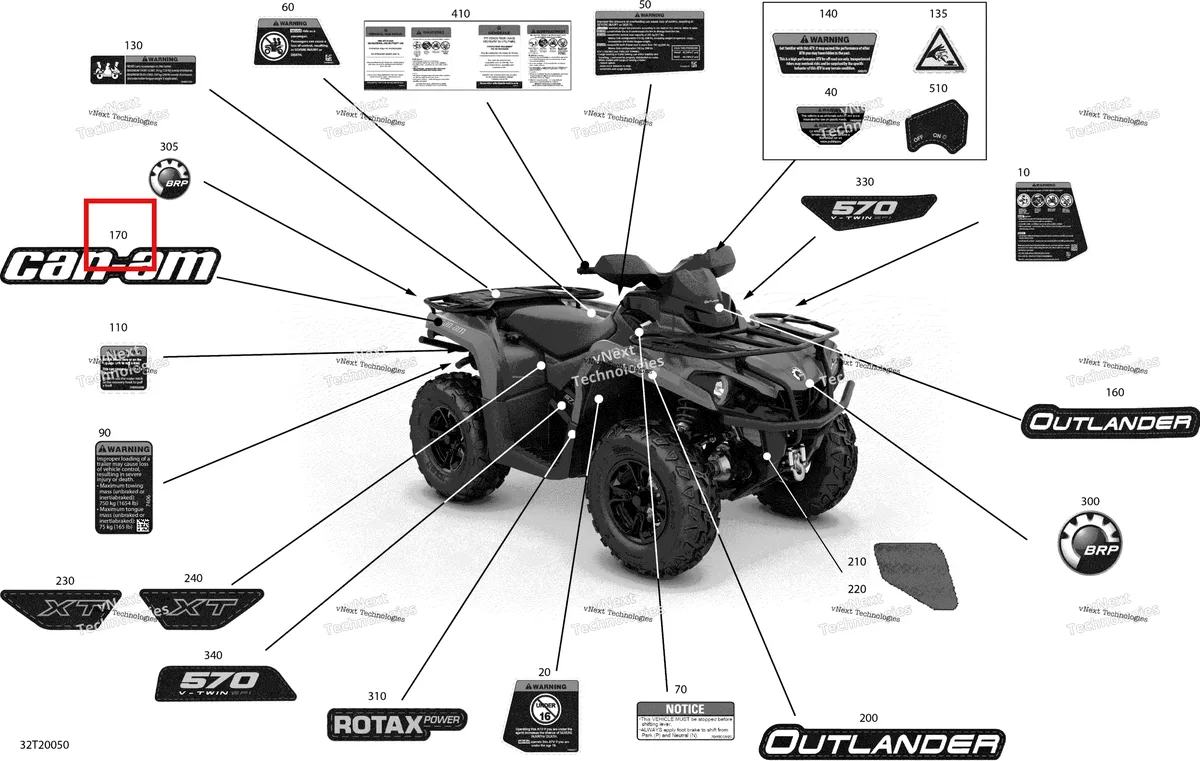 Деталь 704907253 на схеме узла 2020 Can-Am Outlander 570 EFI - STD DPS XT HUNTING Decals - Xt