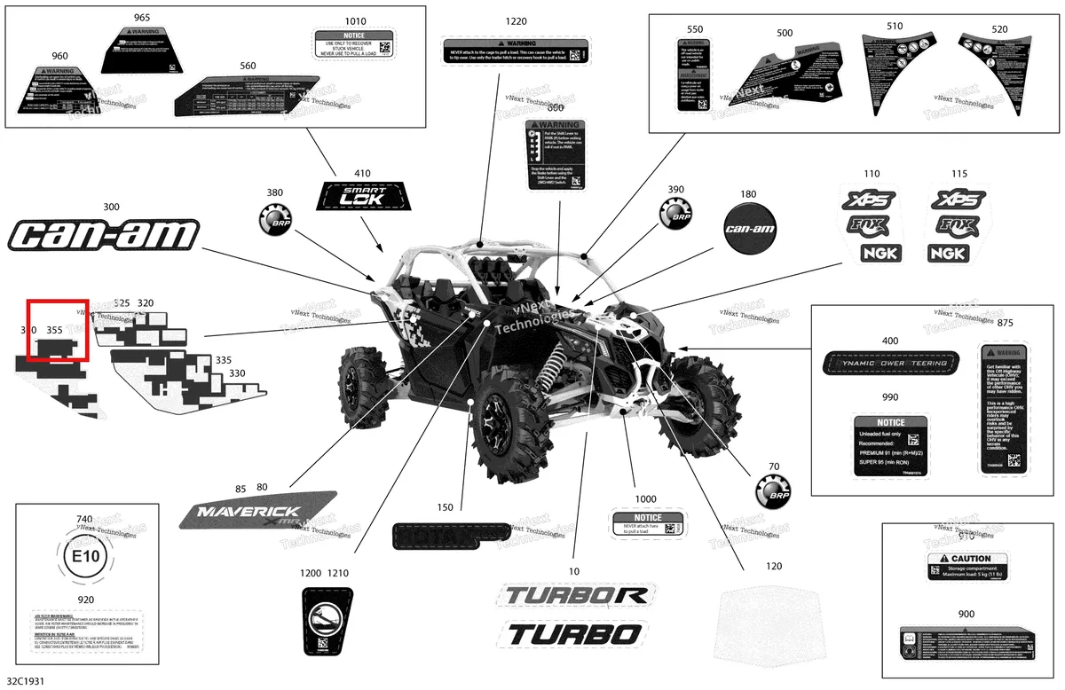 Деталь 704907370 на схеме узла 2019 Can-Am Maverick Turbo Decals - Turbo - Package Xmr - North America