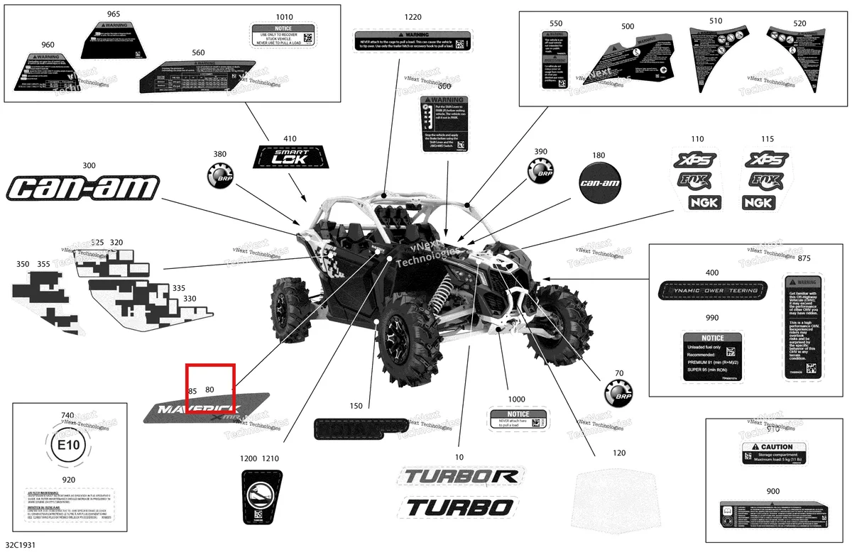 Деталь 704907385 на схеме узла 2019 Can-Am Maverick Turbo Decals - Turbo - Package Xmr - North America
