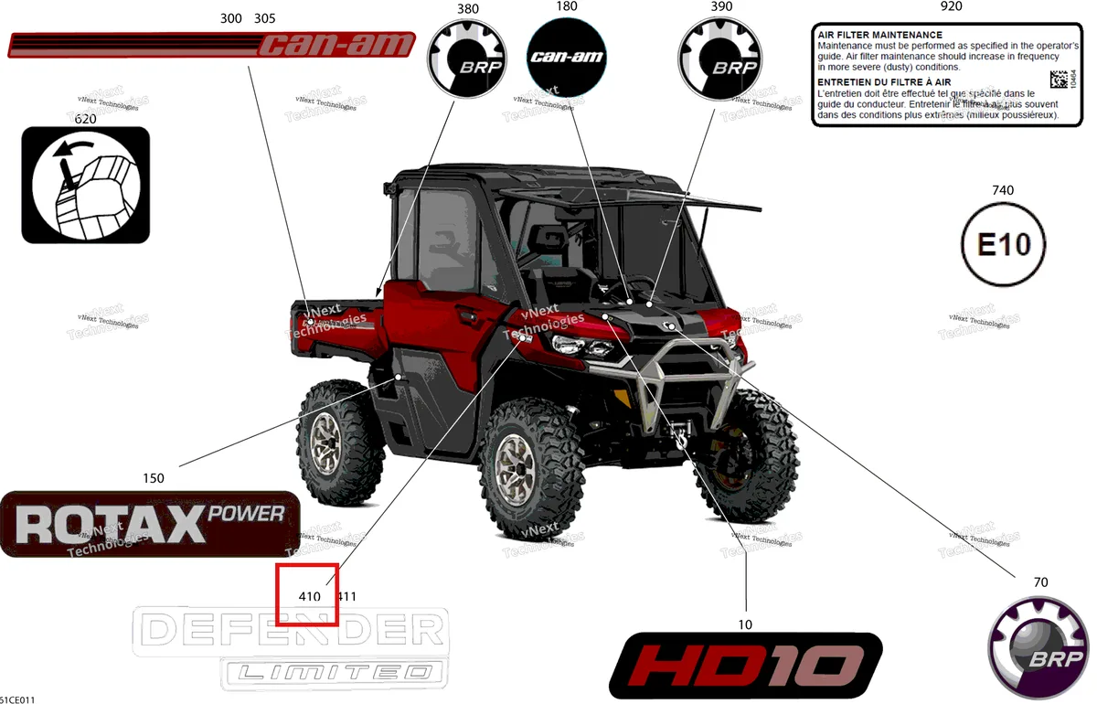Деталь 704907853 на схеме узла 2025 Can-Am Defender Max - HD10 - LTD CAB - 6MSA - Fiery Red Metallic - 65