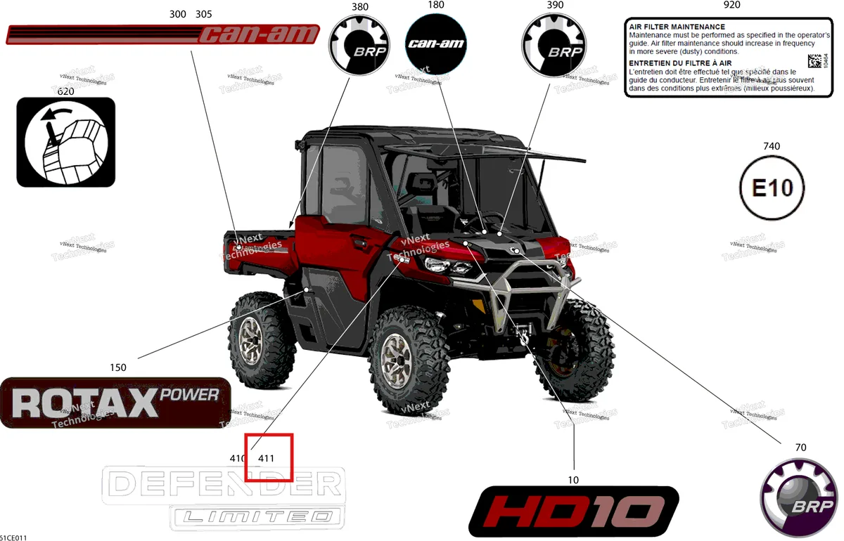 Деталь 704907854 на схеме узла 2025 Can-Am Defender Max - HD10 - LTD CAB - 6MSA - Fiery Red Metallic - 65