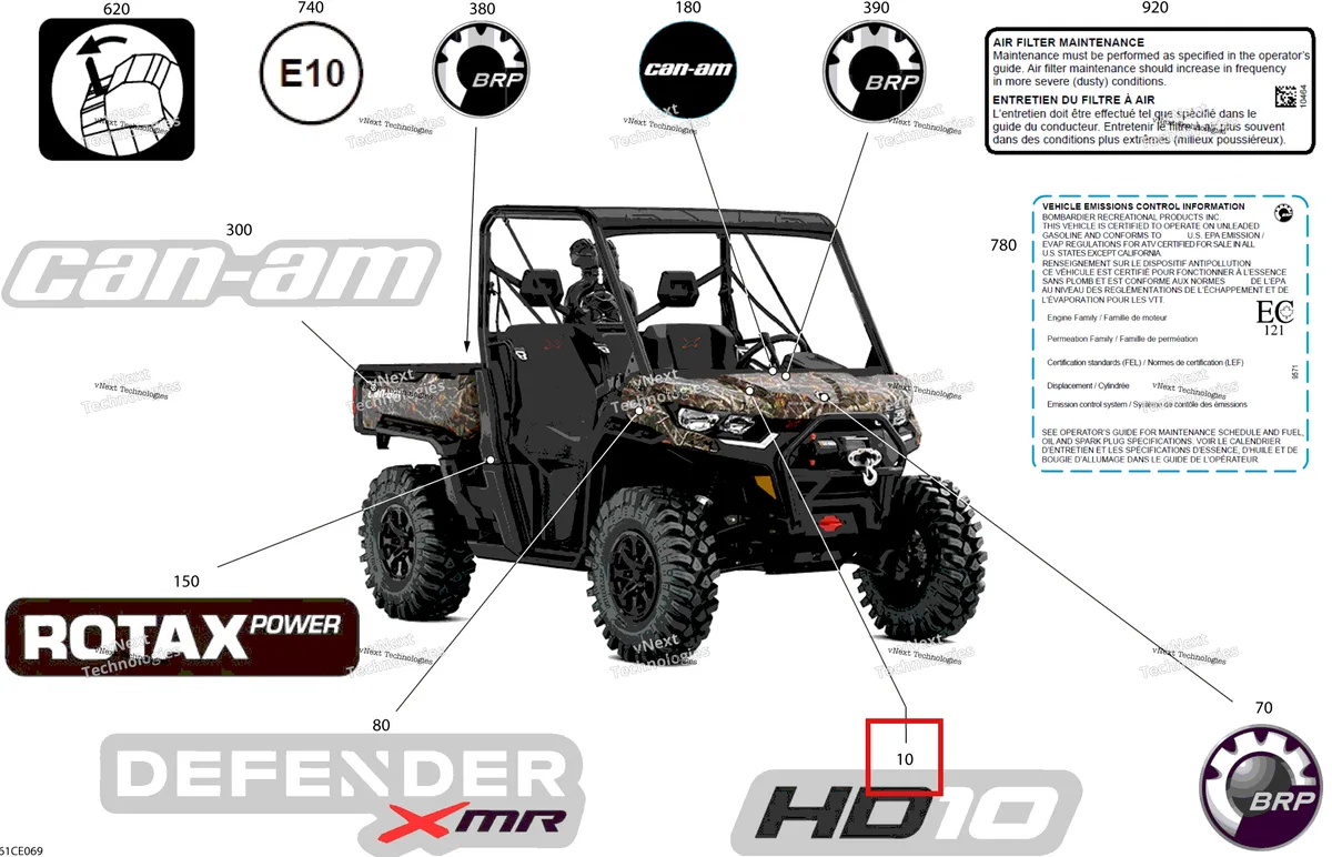 Деталь 704907875 на схеме узла 2025 Can-Am Defender Max - HD10 - XMR - 8PSC - Wildland Camo - 67