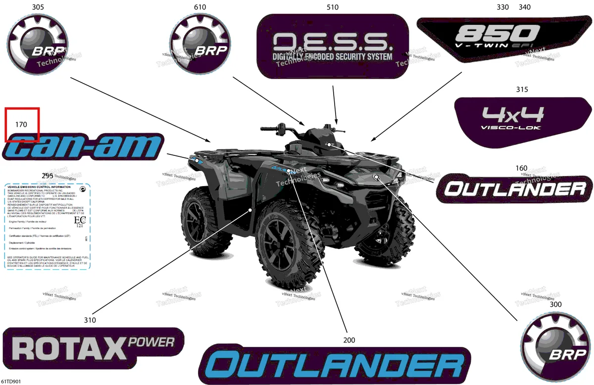Деталь 704907902 на схеме узла 2024 Can-Am Outlander 850 EFI 4X4 - 2ARA - DPS Package - Granite Grey Body - Feature Decals