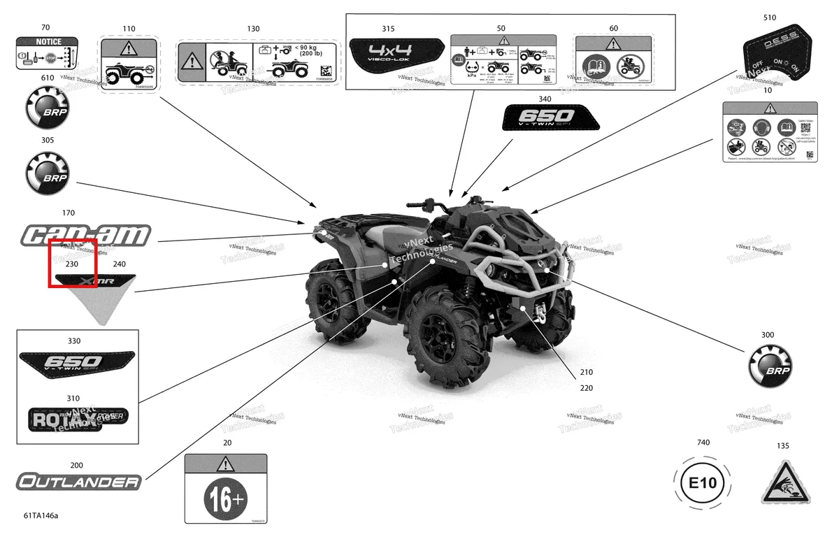 Деталь 704907909 на схеме узла 2021 Can-Am Outlander 650 EFI - XMR - CE Body - Decals