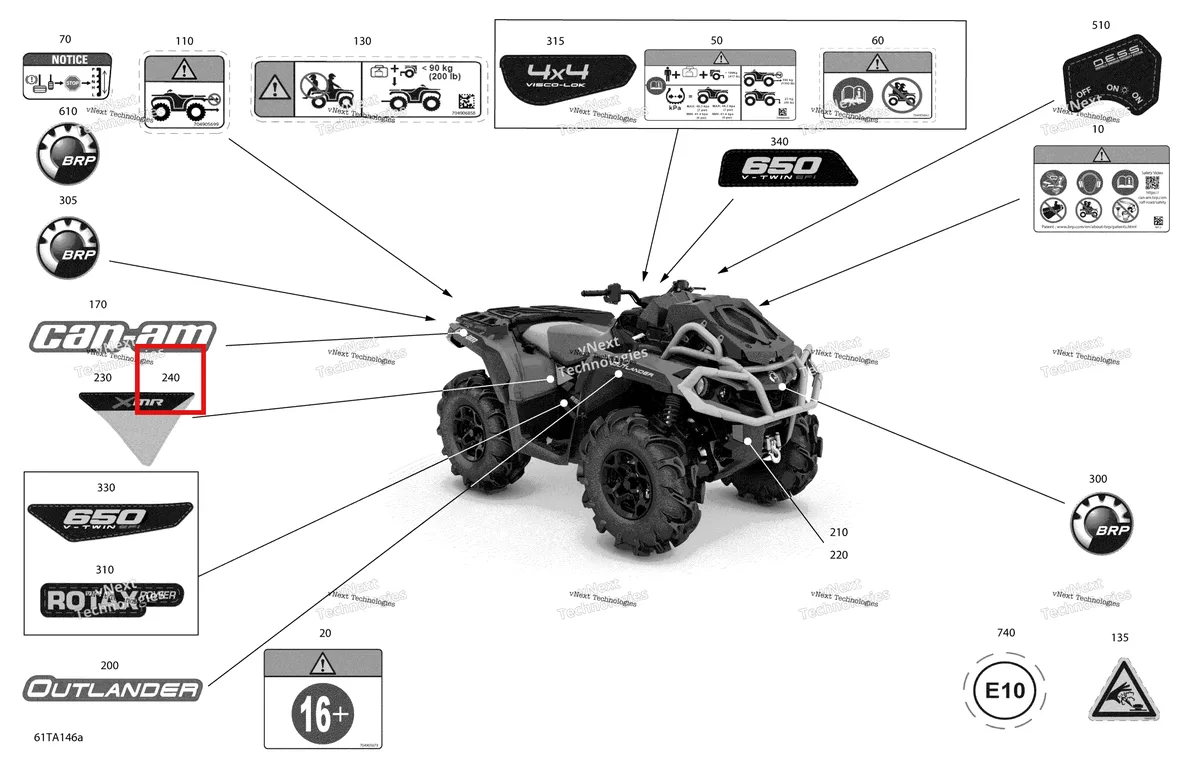 Деталь 704907910 на схеме узла 2021 Can-Am Outlander 650 EFI - XMR - CE Body - Decals