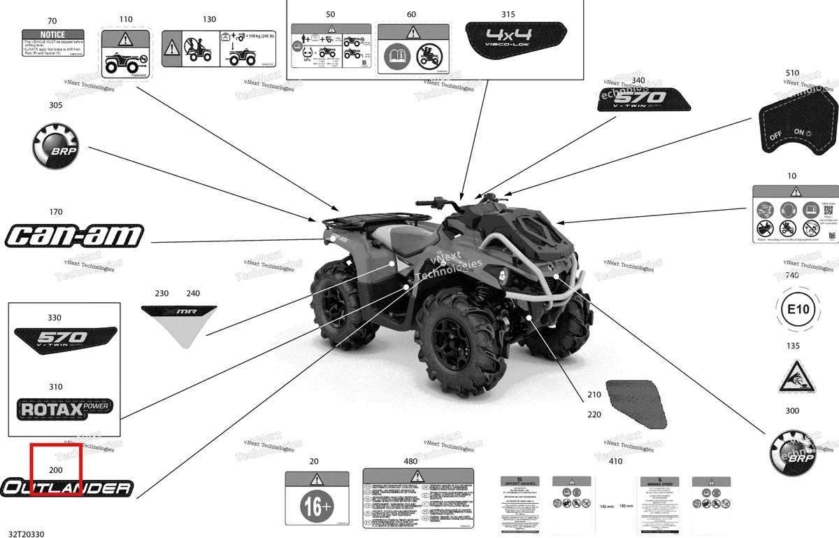 Деталь 704907945 на схеме узла 2020 Can-Am Outlander 570 EFI - XMR Decals - Xmr
