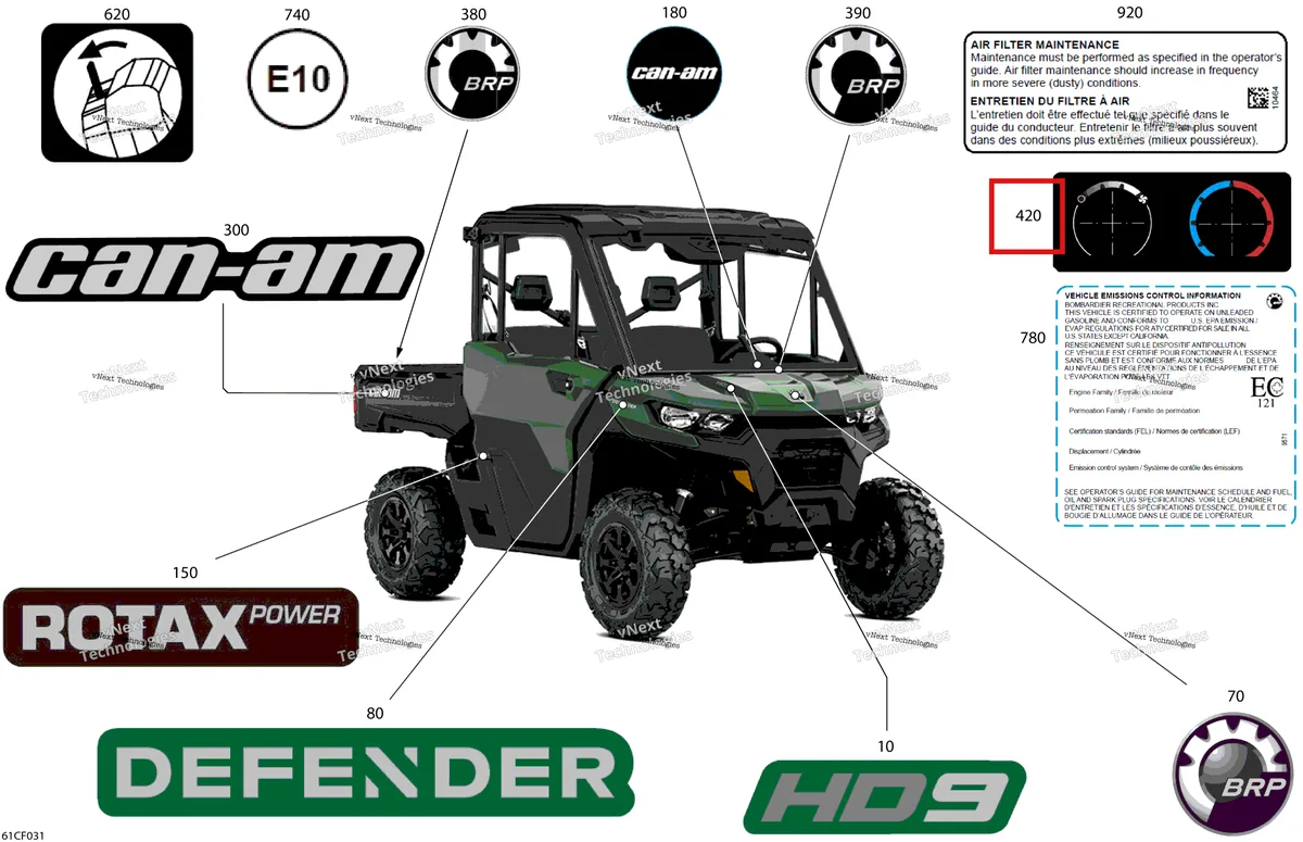 Деталь 704908039 на схеме узла 2026 Can-Am Defender - HD9 - DPS CAB - 8UTD - Compass Green - 62