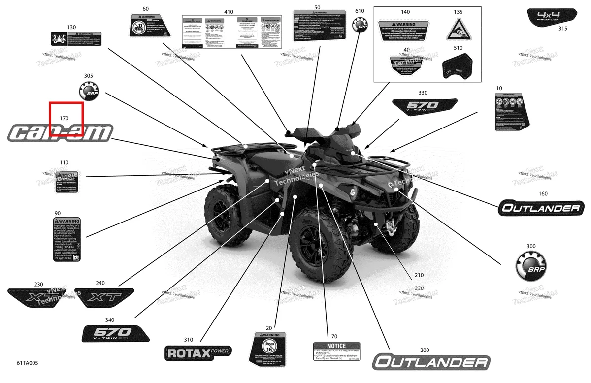 Деталь 704908040 на схеме узла 2021 Can-Am Outlander 570 EFI - STD DPS XT Mossy Oak Edition Body - Decals - Xt