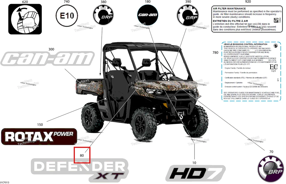 Деталь 704908077 на схеме узла 2026 Can-Am Defender - HD7 - XT - 7ETD - Dark Wildland Camo - 62