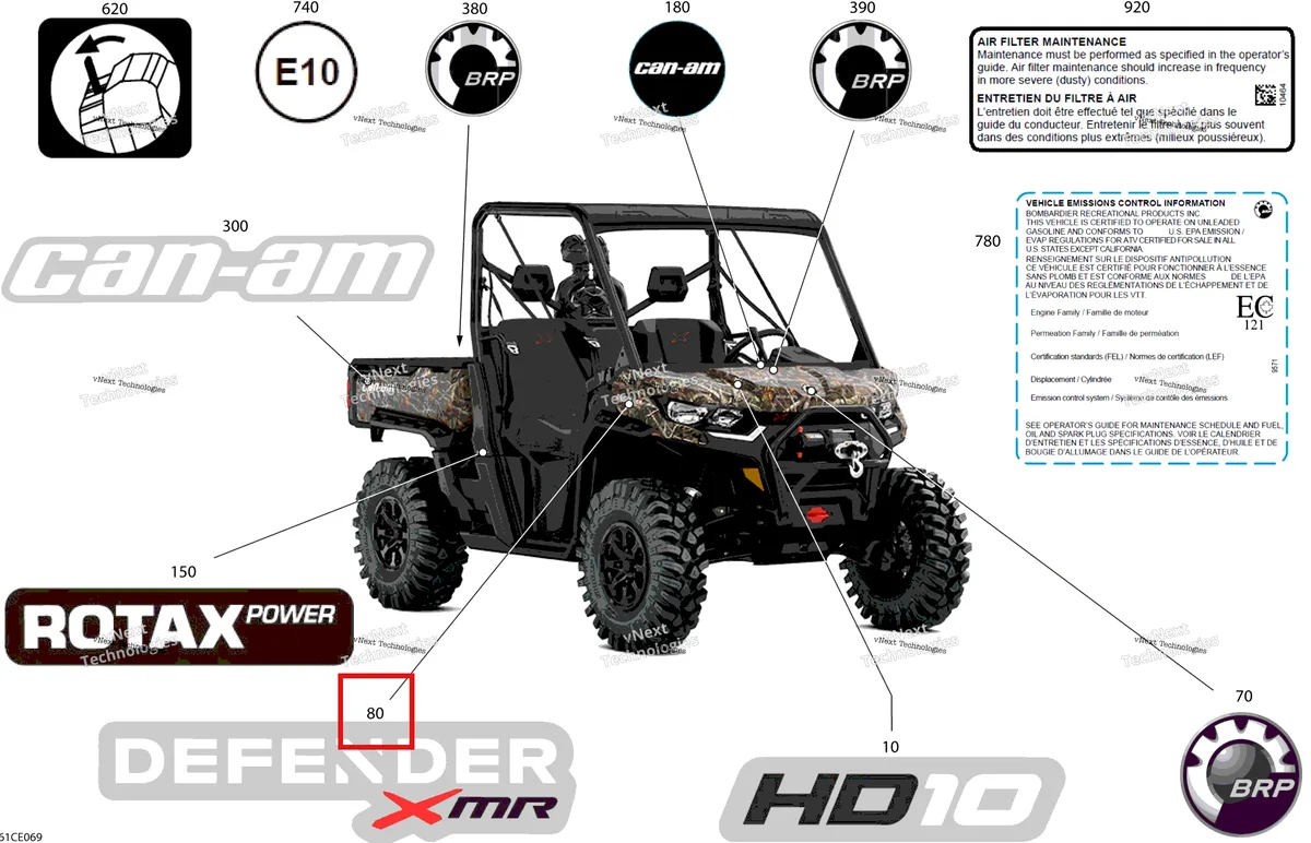 Деталь 704908080 на схеме узла 2025 Can-Am Defender Max - HD10 - XMR - 8PSC - Wildland Camo - 67