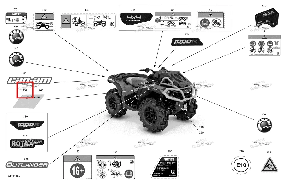 Деталь 704908226 на схеме узла 2021 Can-Am Outlander 1000R EFI - XMR - CE Body - Decals