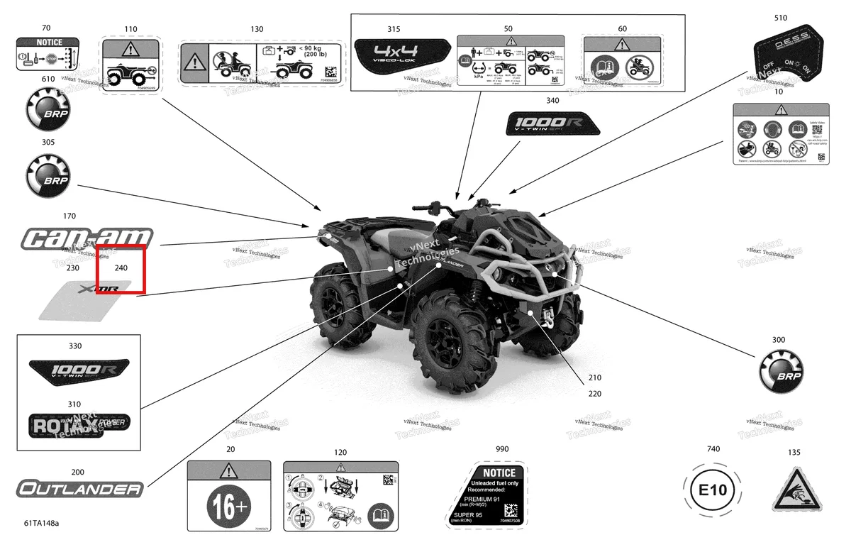 Деталь 704908227 на схеме узла 2021 Can-Am Outlander 1000R EFI - XMR - CE Body - Decals