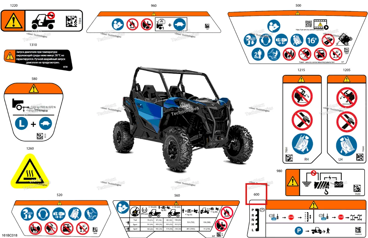 Деталь 704908296 на схеме узла 2023 Can-Am Maverick Sport 1000R - DPS - CE Body - Warning Decals