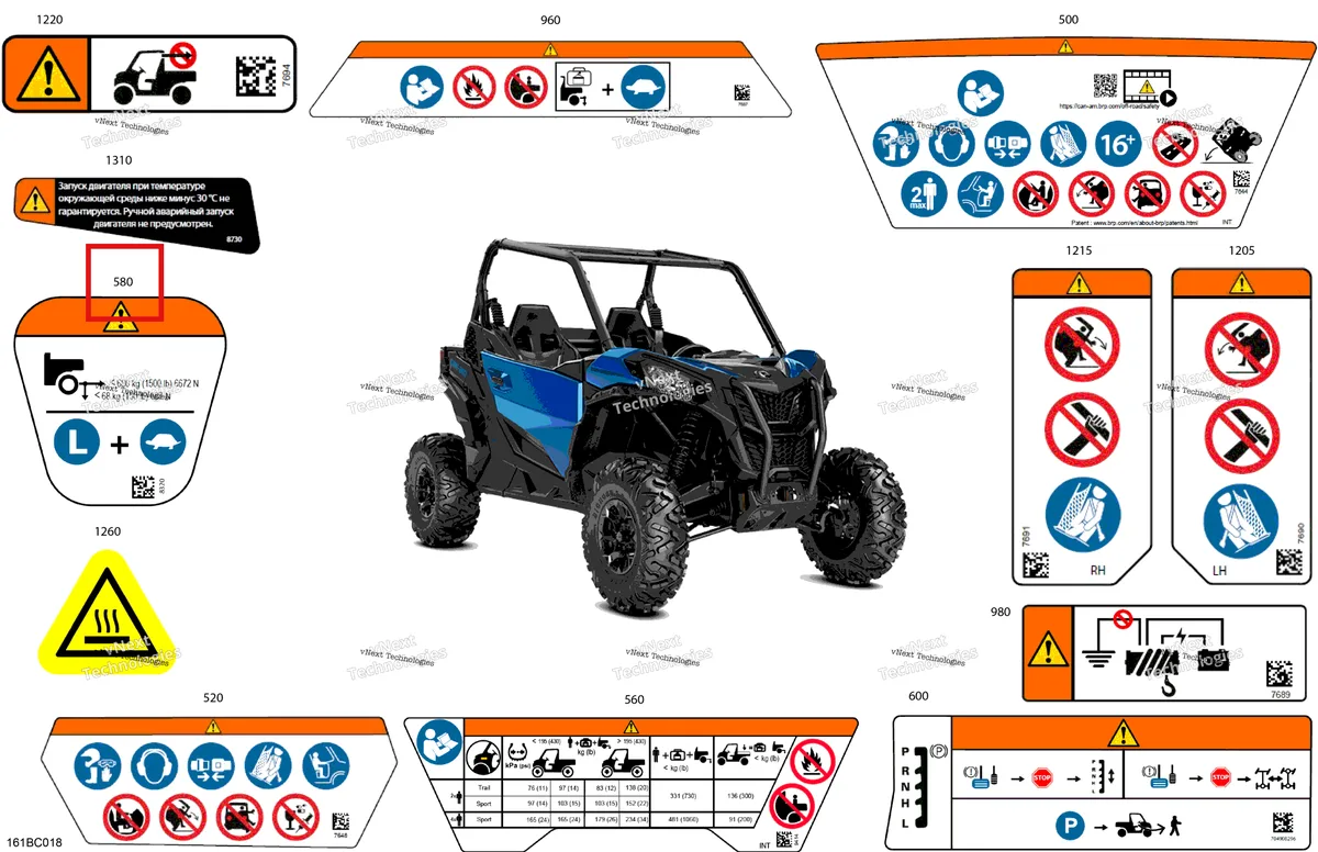 Деталь 704908320 на схеме узла 2023 Can-Am Maverick Sport 1000R - DPS - CE Body - Warning Decals