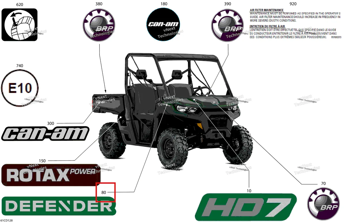 Деталь 704908376 на схеме узла 2024 Can-Am Defender MAX HD7 - BASE - 8ZRA - Tundra Green - 62