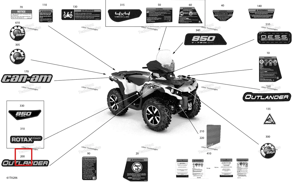 Деталь 704908385 на схеме узла 2021 Can-Am Outlander 850 EFI - STD DPS XT XTP North Edition Body - Decals - North Edition