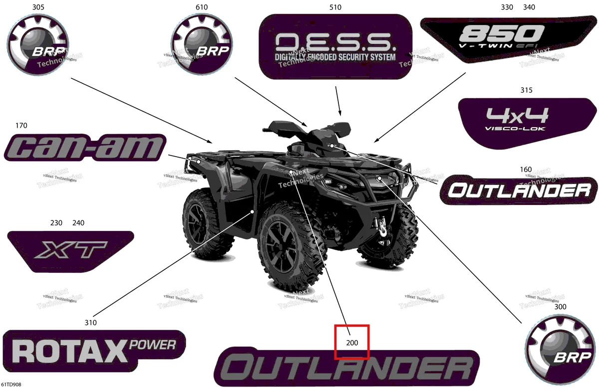 Деталь 704908387 на схеме узла 2024 Can-Am Outlander 850 EFI 4X4 - 2JRC - XT Package - Fiery Red Metallic Body - Feature Decals